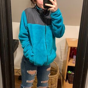 blue fuzzy jacket